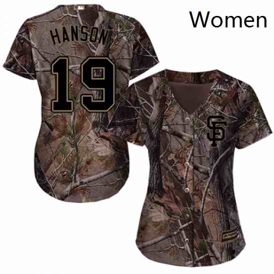 Womens Majestic San Francisco Giants 19 Alen Hanson Authentic Camo Realtree Collection Flex Base MLB Jersey